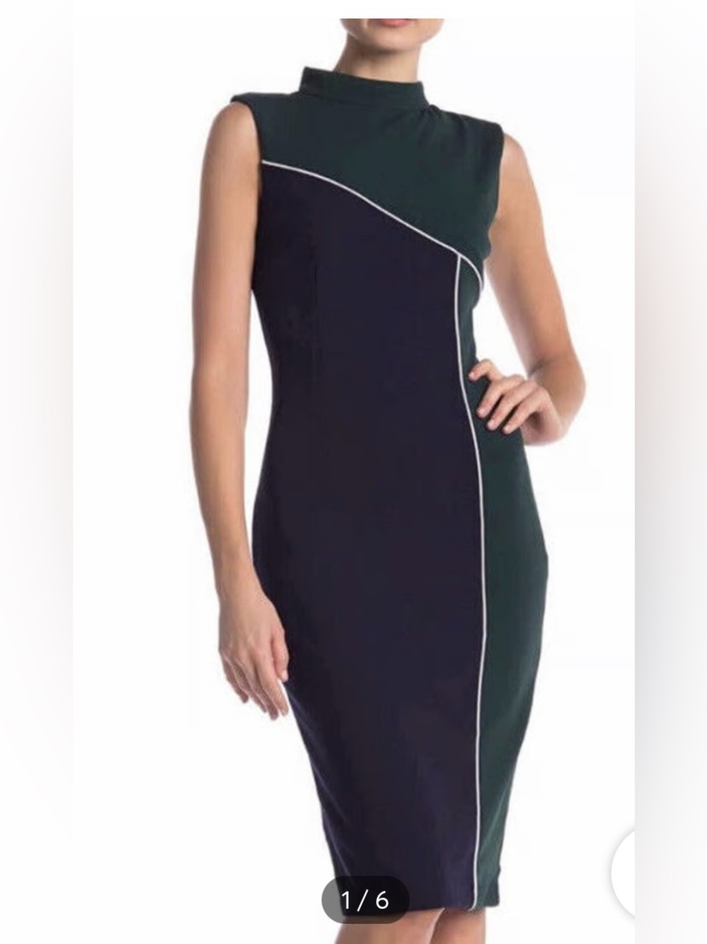 Alexia Admor Sleeveless Colorblock Sheath Dress in Navy and Dark Green.